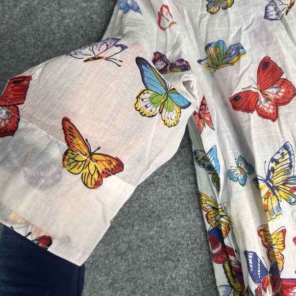 La Cera Womens Tunic Top Butterflies Size Medium Colorful Nature Sheer - Picture 5 of 8